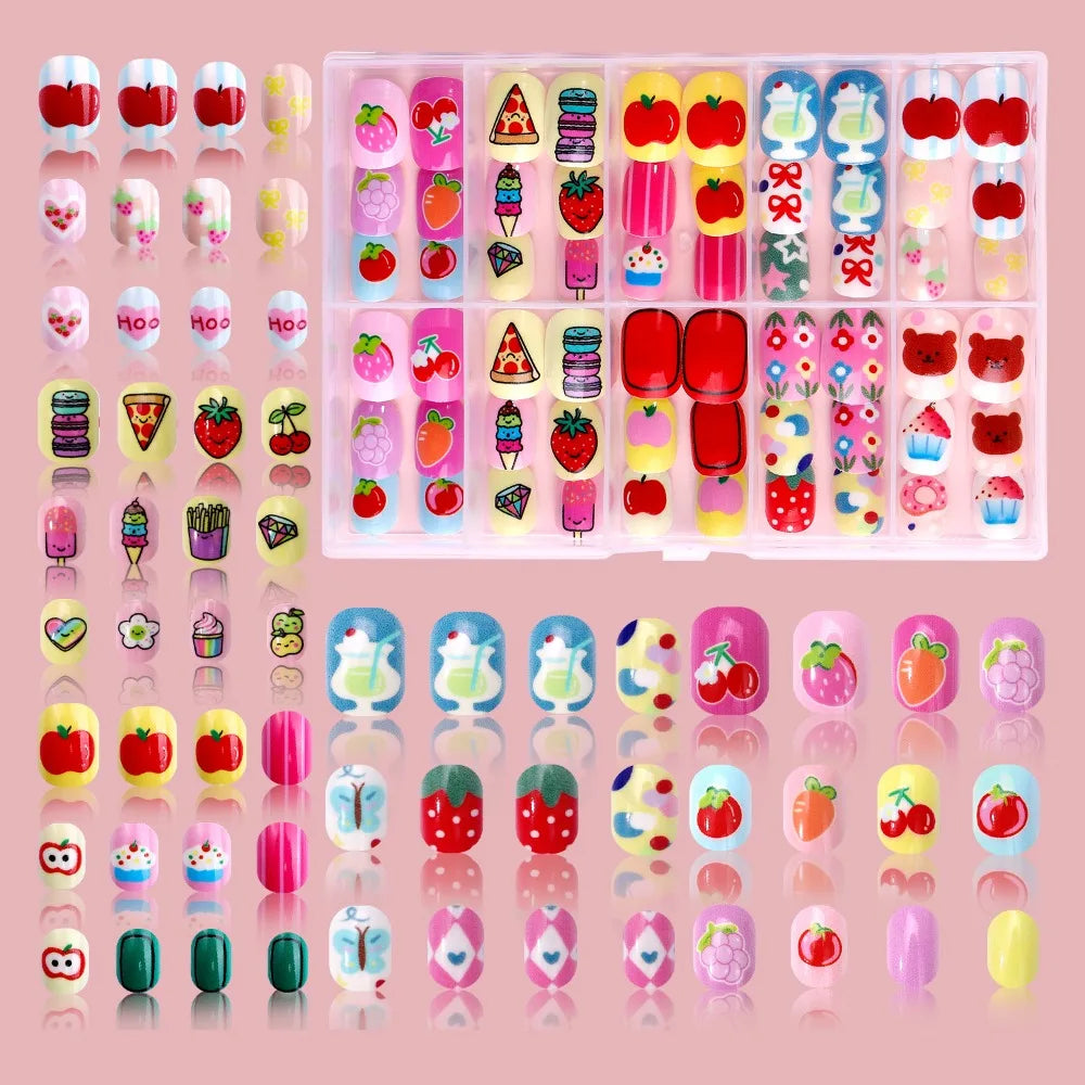 Kawaii Children False Nails Flower Heart Candy Kids Fake Ice Cream Zpaxo Style 06