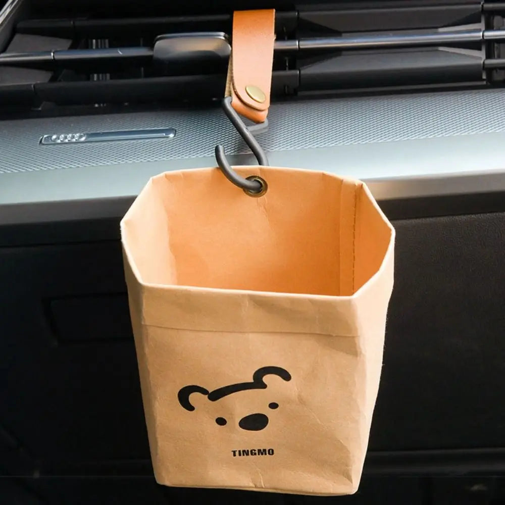 Bear Shaped Car Air Vent Trash Can Portable Mini Kraft Paper Storage Zpaxo