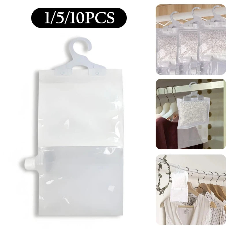 1/5/10Pcs Reusable Moisture Absorber Bags Empty Bag With Hook Hanging Dehumidifier Bags For Room Wardrobe Bathroom Basement Zpaxo