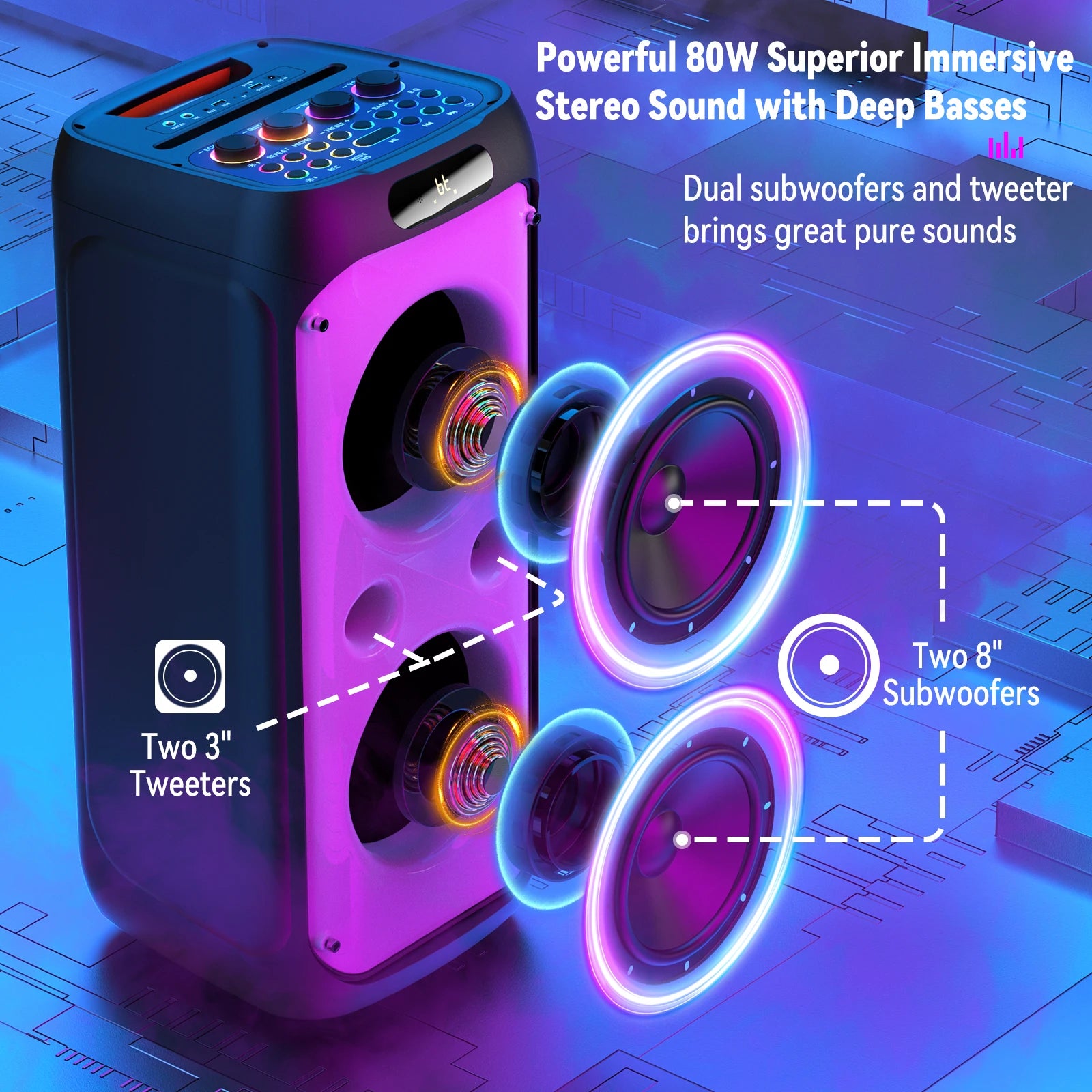 Karaoke Machine Adults Big Party Speaker 500W Peak Power Wireless PA