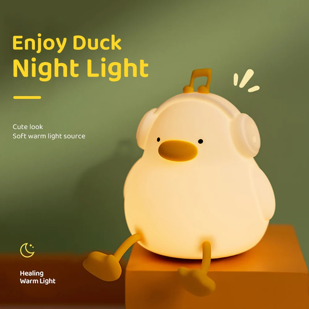 LED Night Light Cute Duck Cartoon Animals Silicone Lamp for Children Kid Touch Sensor Timing USB Rechargeable for Birthday Gifts Zpaxo