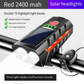 Solar Bike Headlight with 130db Horn MTB Road Bike Front Lamp USB Rechargeable High Beam Bicycle Flashlight Bicycle Accessories Zpaxo Red
