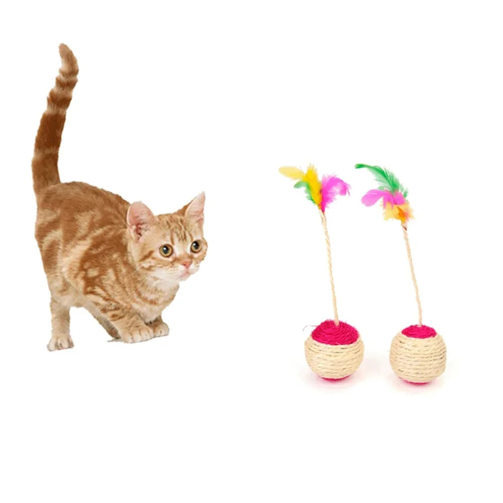 1PC Pet Cat Toy Colorful Feather Blanket Ball Grinding Claw Interactive Play Ball Cat Toy Sisal Shuttlecock Ball Zpaxo