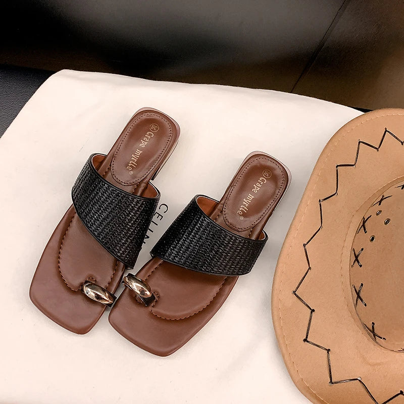 Flat Sandals Summer Outdoor Wear Single Strap French Retro Roman Zpaxo