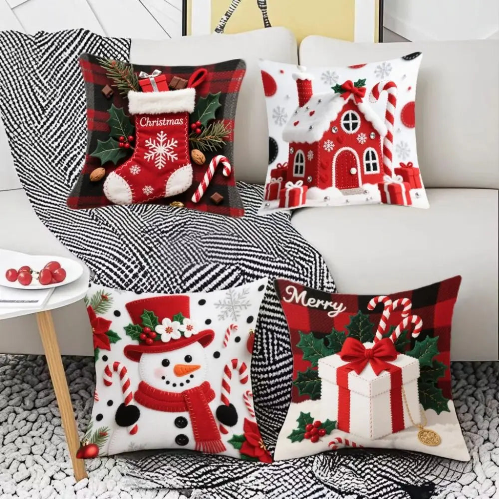 Christmas Cushion Cover – Snowflake & Santa 45×45cm Pillowcase Decorative Cushion Cover Zpaxo