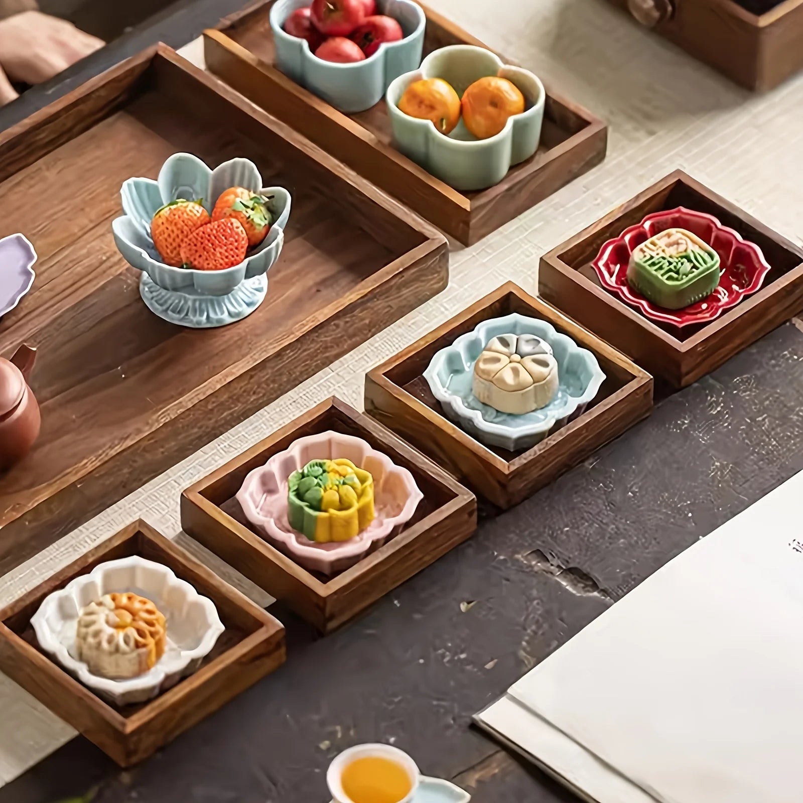 Ceramic Sauce Dish, Lotus Design - Small Appetizer Plate for Soy Sauce, Condiments, Snacks - 4 Color Options Zpaxo