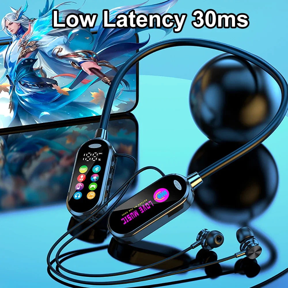 KEBIDUMEI Bluetooth 5 4 Earphones Neckband Headphones Screen Wireless