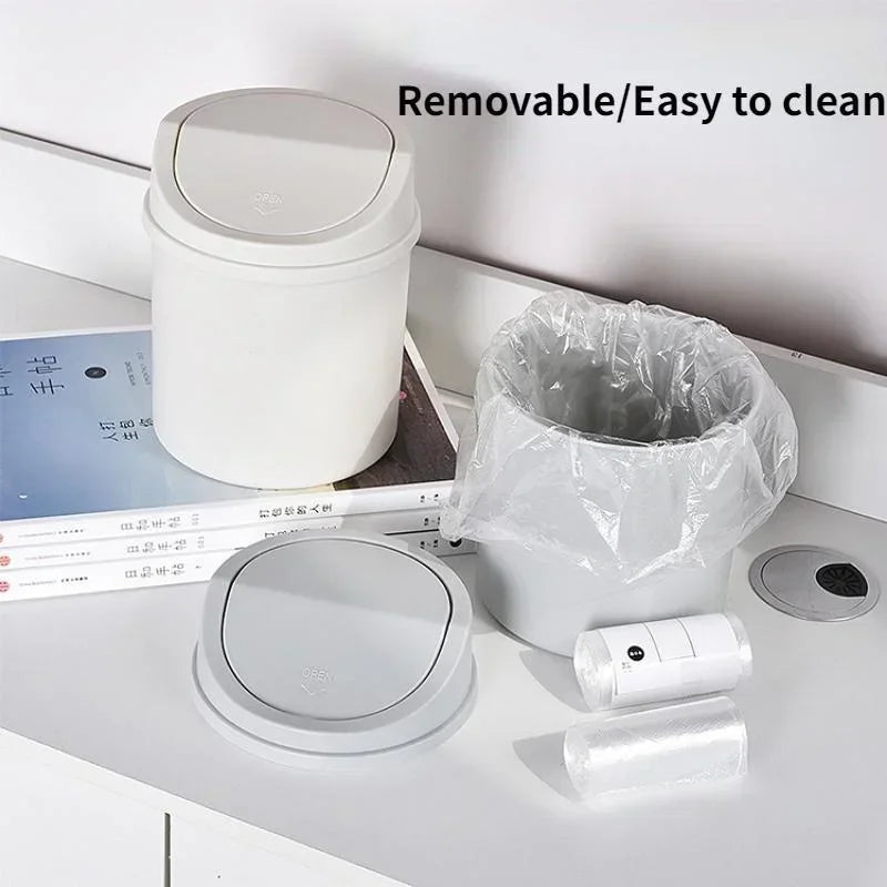 Portable Mini Desktop Trash Can Tube Design With Cover Waterproof Bedroom Office Workspace Garbage Storage Box Zpaxo