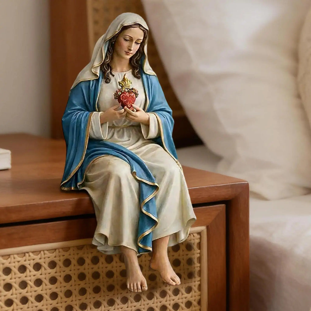 Mother Mary Statue Resin Catholic Figurine Decor Hand-painted Our Lady Virgin Mary Sculpture for Home Desk Shelf Bookshelf Zpaxo