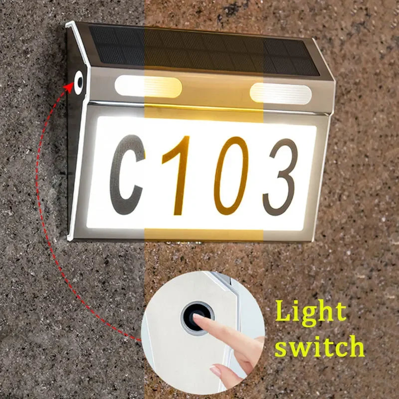 Solar House Number Lights Outdoor Waterproof Stainless LED Wall Lamp Zpaxo