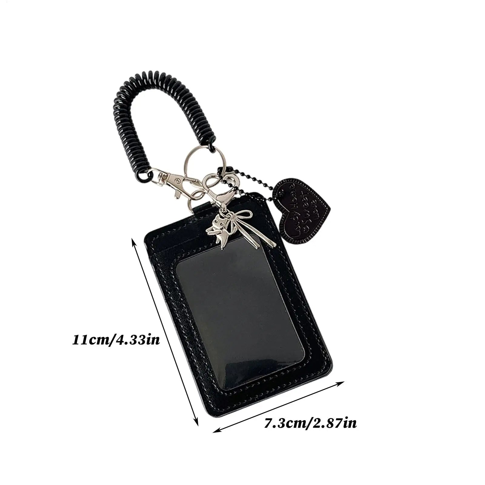 Photocard Holder Keychain PU Leather Identification Badges Protector Protective Sleeves with Love Heart Charm Spiral Wrist Coil Zpaxo