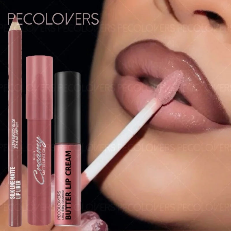 3PCS/SET Long-Lasting Non-Stick lipstick pen&Waterproof Lipliner Pencil & Long-Lasting Lip Oil Lip Gloss,Beginner-Friendly Zpaxo