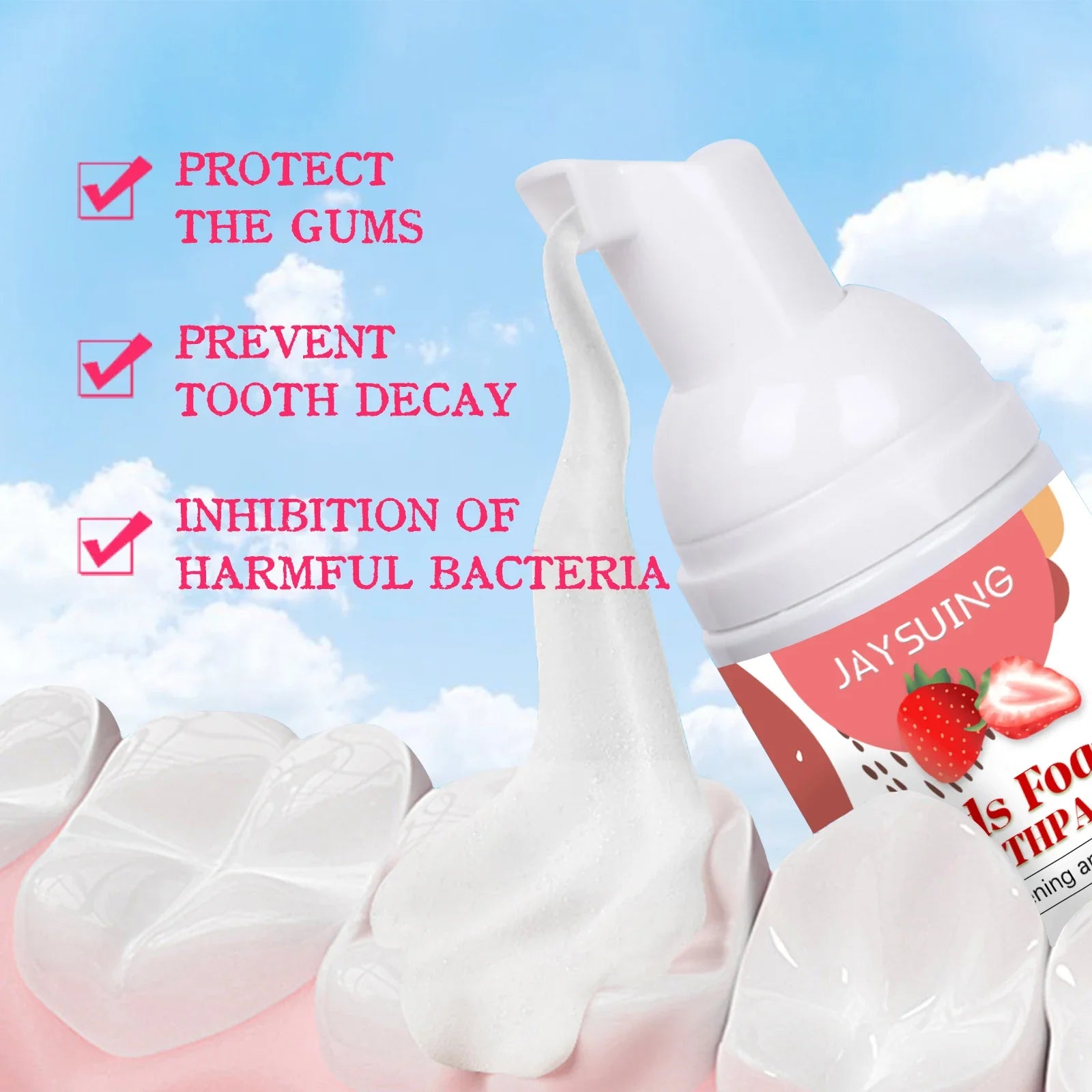 Kids Probiotic Foam Toothpaste – Fruit Flavor Stain Removal, 60ml Kids Foam Toothpaste Zpaxo