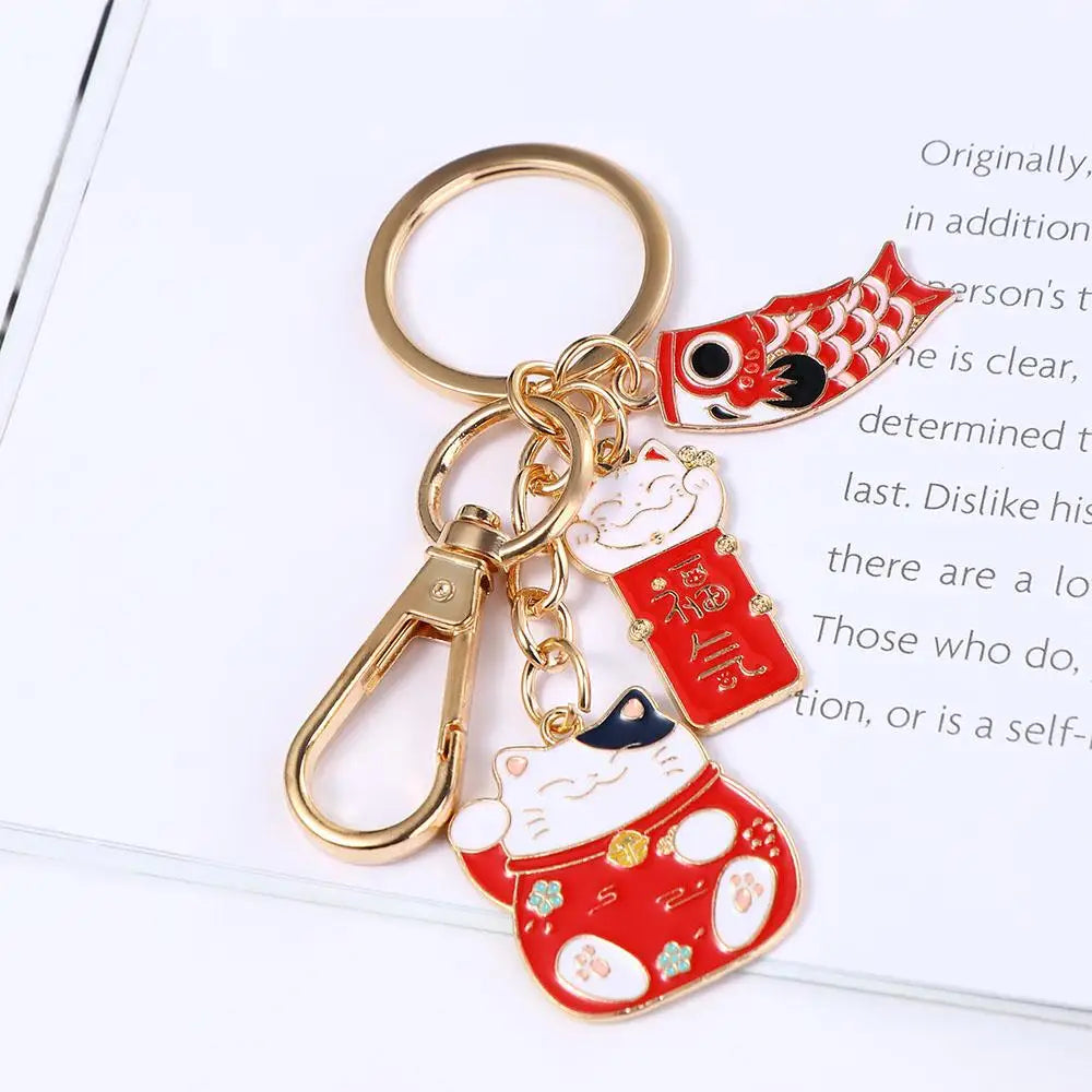 Creative Children Lucky Cat Bag Pendent Maneki Neko Car Key Ring Women Key Chain Carp Streamer Japanese Style Pendant Zpaxo