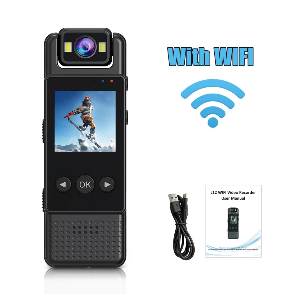 HD Wifi Mini Camera 1080P Portable Digital Video Recorder Body Camera Infrared Night Vision Police Camera with Screen Display Zpaxo 1080P WIth WIFI Add 8GB