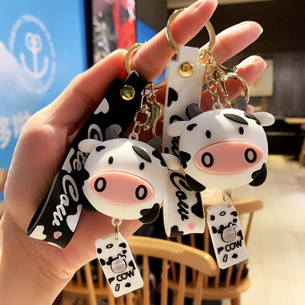 Fashion Jewelry Cute Door Key Car Key Charm Animal Keyrings Bag Decoration Silicone Cow Keychains Zpaxo