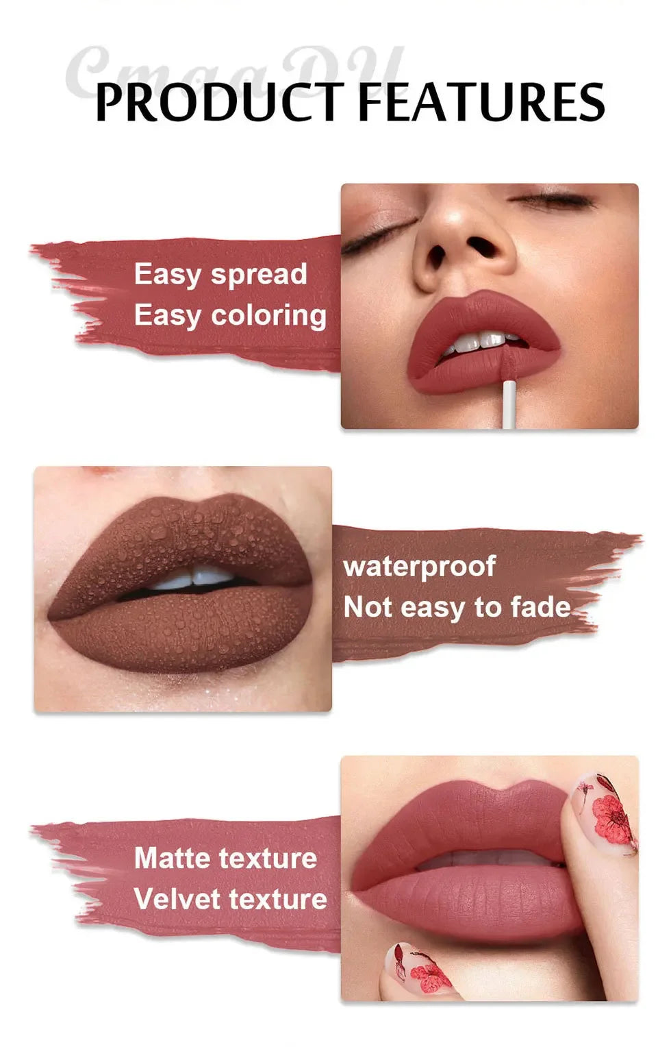 Waterproof Matte Velvet Lip Glaze Moisturizing Long Lasting Non-stick