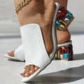 Women Crystal Sandals 2024 New Spring Summer Open Toe Sandals Square Heels Beach Fashion Sandals Women Sandalias De Mujer Zpaxo WHITE 43