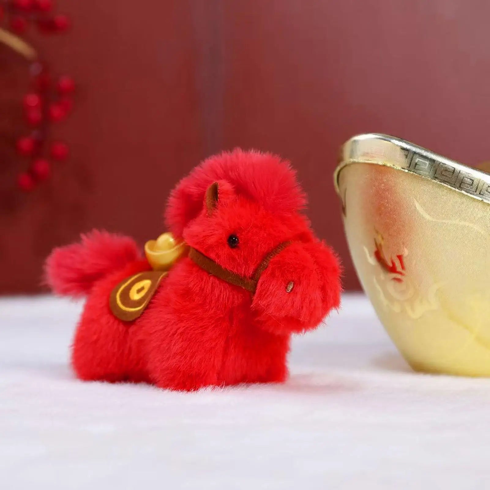 Horse Plush Keychain Chinese Year Red Pendant Soft Animal Keyring