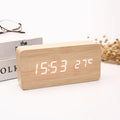 LED Student Alarm Clock Simple Wooden Temperature Display Sound