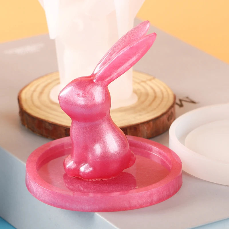 2Pcs 3D Bunny Ring Holder Silicone Epoxy Resin Molds Rabbit Jewelry Storage Display DIY Art Craft Ornament Casting Home Decor Zpaxo