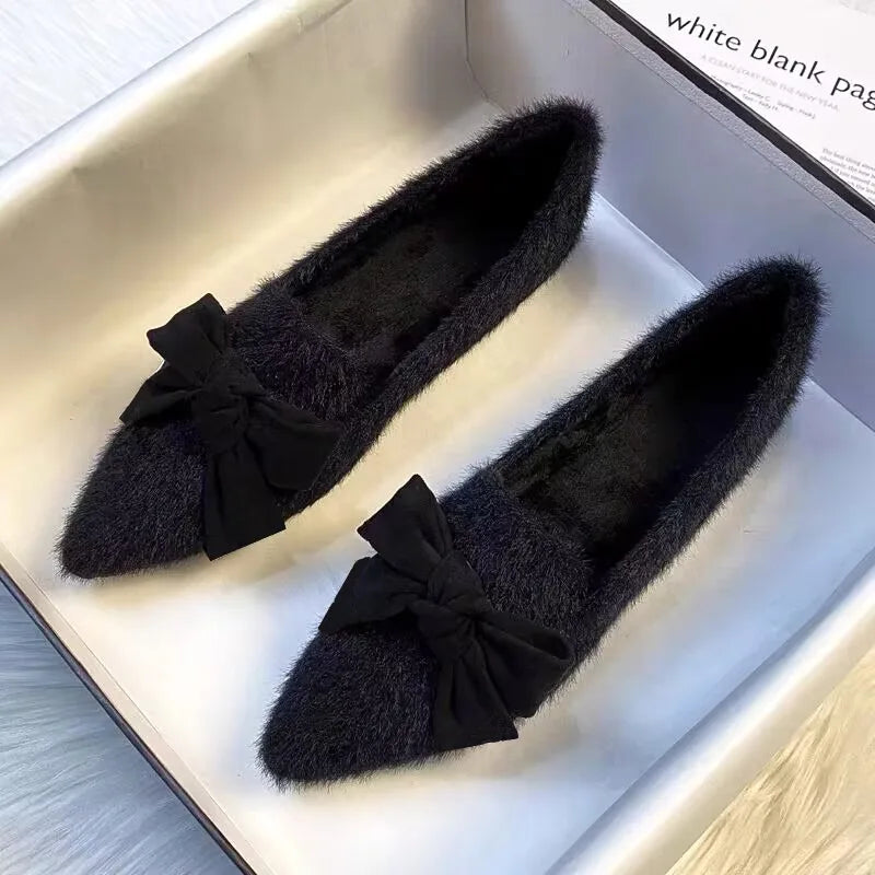 Flat Shoes for Women 2025 Sweet Furry Shoes Women's Outdoor Autumn Winter New Plush Shallow Flat Warm Cotton Shoes Ladies Zpaxo