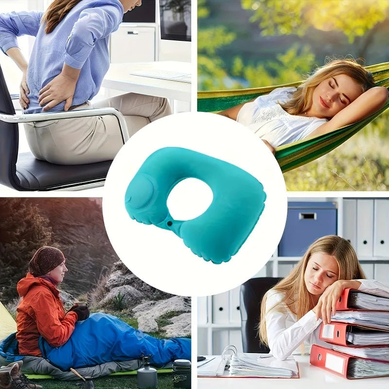 Inflatable U-shaped Neck Pillow Self-inflating Flocking Skin-friendly