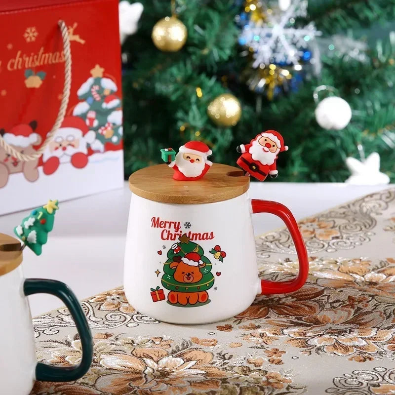 Perfect Christmas Creative Ceramic Mug Tree Design Lid Spoon Value