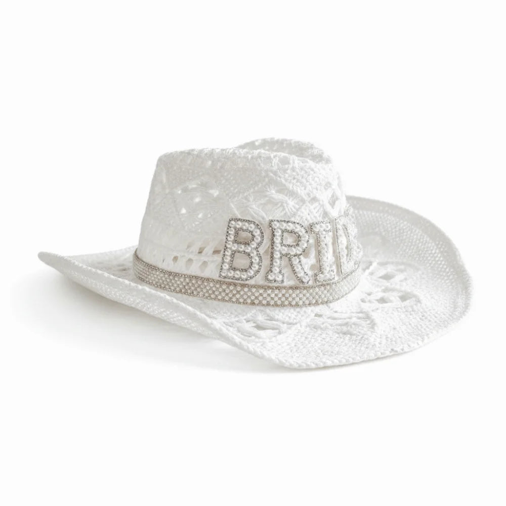 Rhinestone Letter Bride Groom Cowboy Hat Hollow Wide Brim Cowgirl Hat Crochet Western Cowboy Hat For Wedding Bachelorette Party Zpaxo