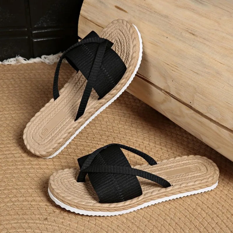 Women Flats Sandals Summer Comfortable Fashion Flip Flops Lightweight Zpaxo 43 black