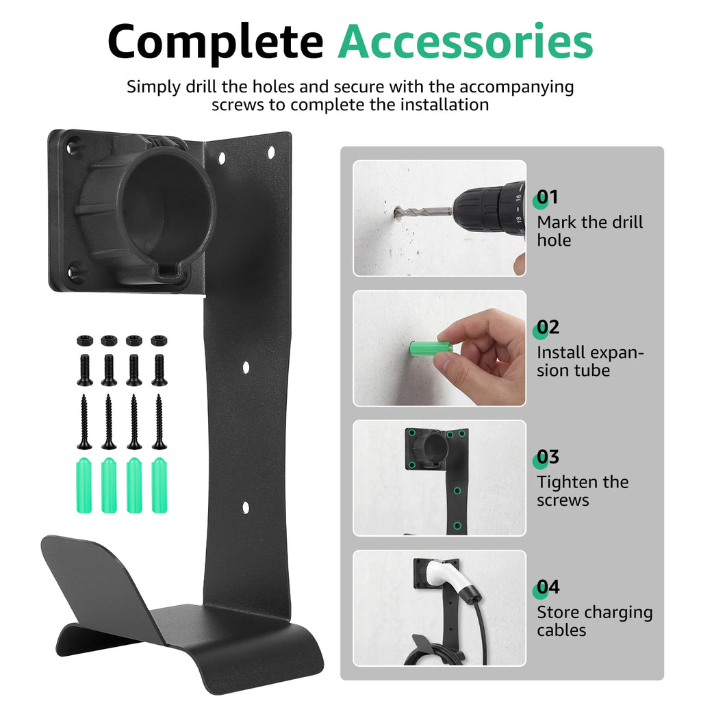 EV Charger Cable Organizer Stainless Steel J1772 Charger Holder Anti Scratch Smooth U Hook Side Mount Wall Bracket Garage Storag Zpaxo