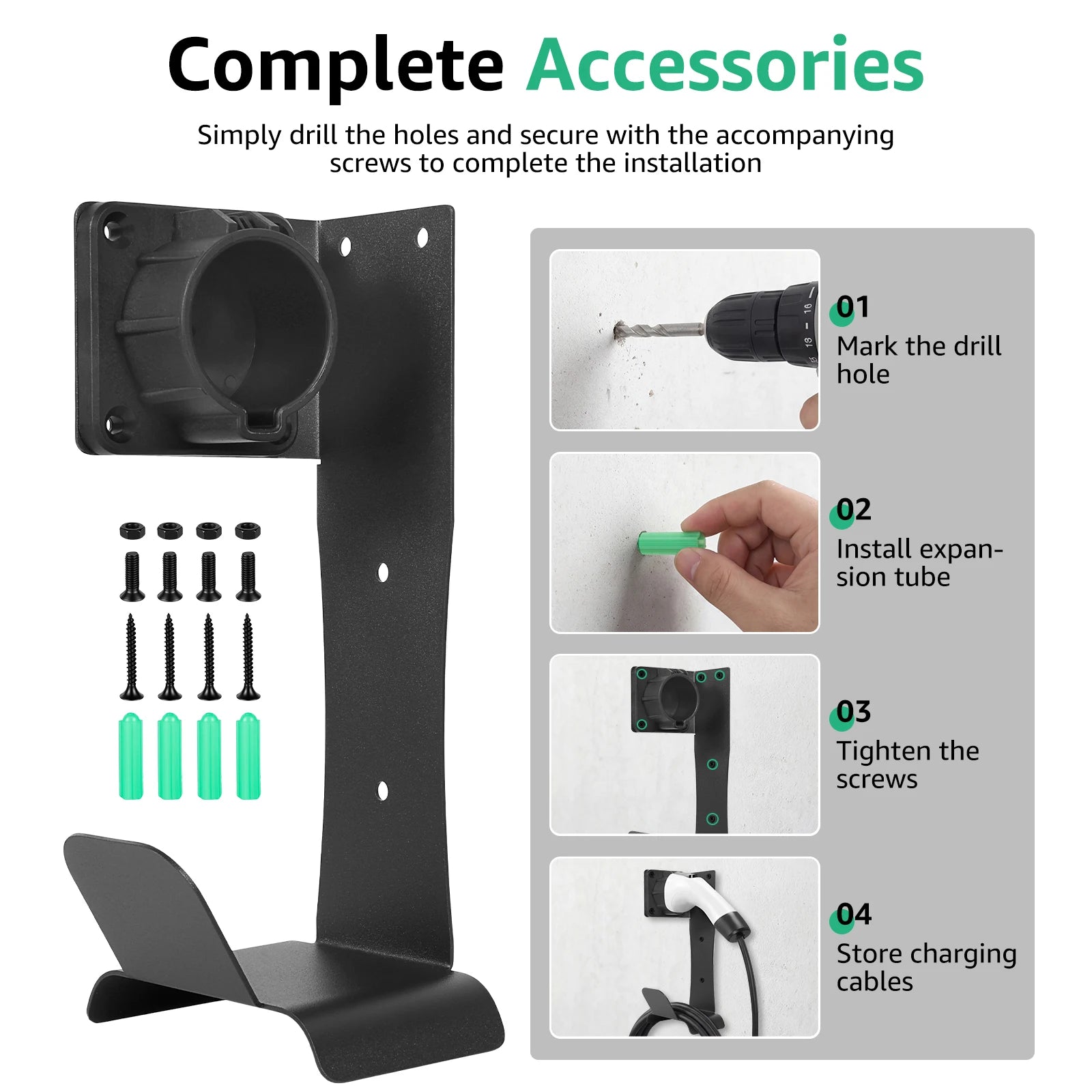 EV Charger Cable Organizer Stainless Steel J1772 Charger Holder Anti Scratch Smooth U Hook Side Mount Wall Bracket Garage Storag Zpaxo