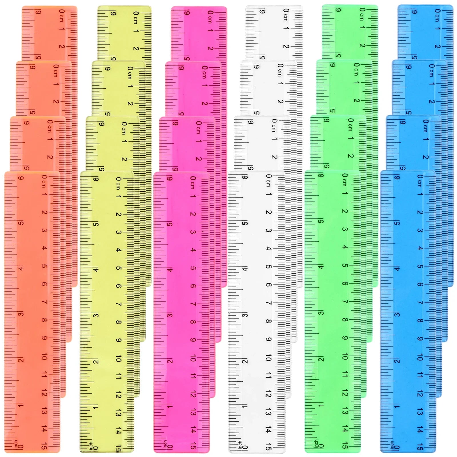 24PCS Colorful Ruler Clear Plastic Rulers Clear Assorted Kids Measuring Straight Ruler With Inches Centimeters Millimeter Bulk B Zpaxo
