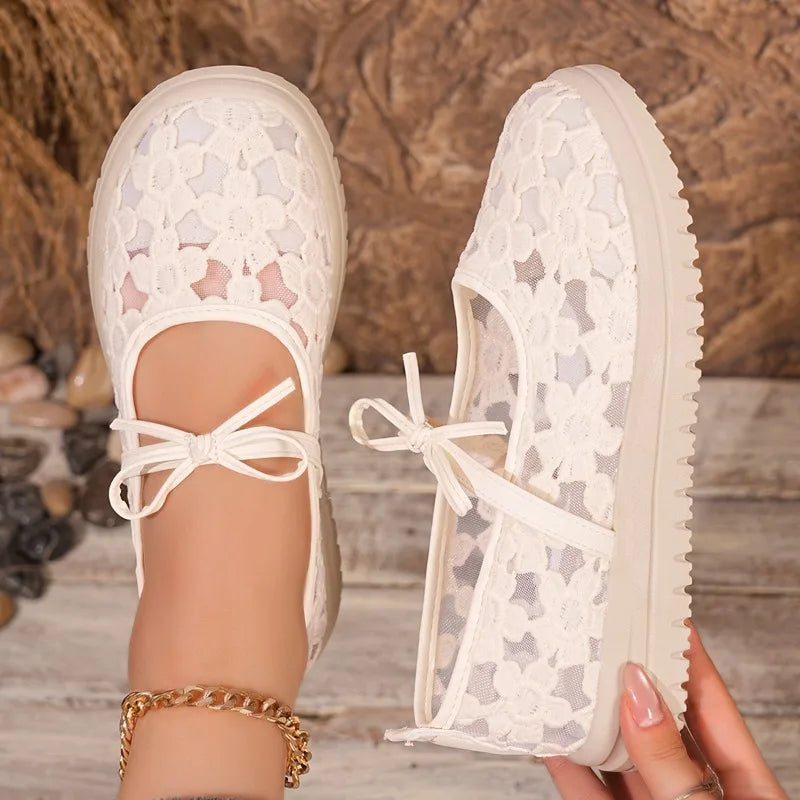 2026 Women Fashion Ballet Thick Soled Single Shoes Breathable Laces Zpaxo