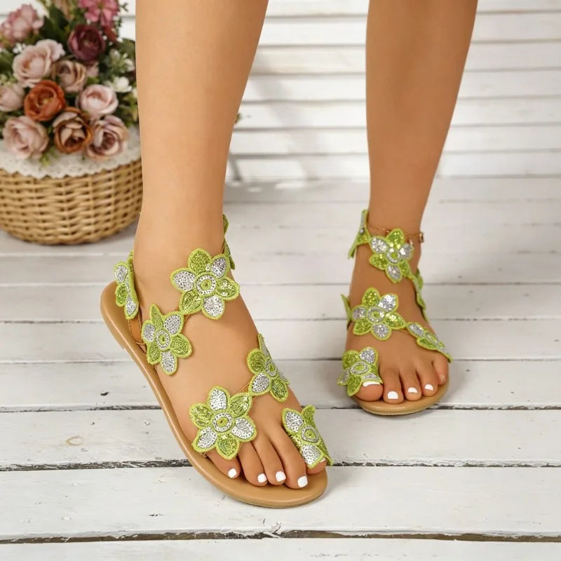 Women's Fish Mouth Toe Loop Flower Comfortable Sandals Women Hollow Zpaxo