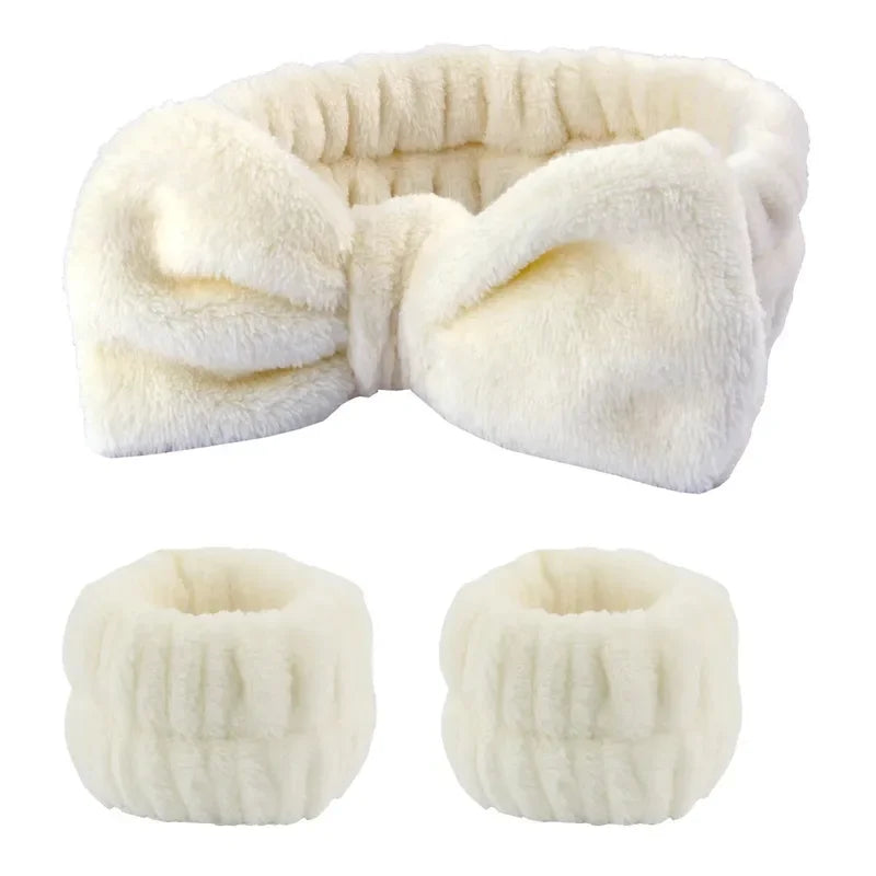 Coral Fleece Face Wash Headband & Wristband Set for Women
