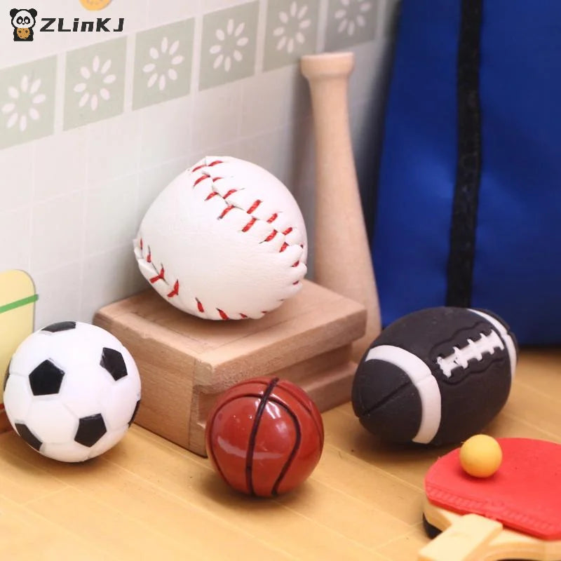 1/12 Dollhouse Simulation Mini Sports Equipment Kit Doll Basketball Football Rugby Skipping Rope Equipment Sport Scene Decor Toy Zpaxo
