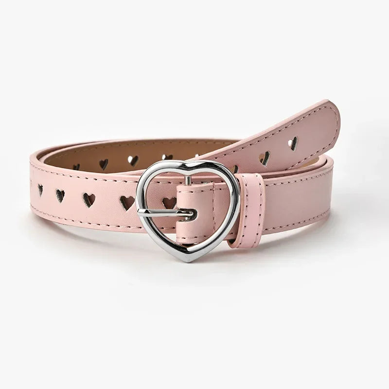 Children Faux Leather Belt Kids Cute Peach Heart Buckle Belts Girls