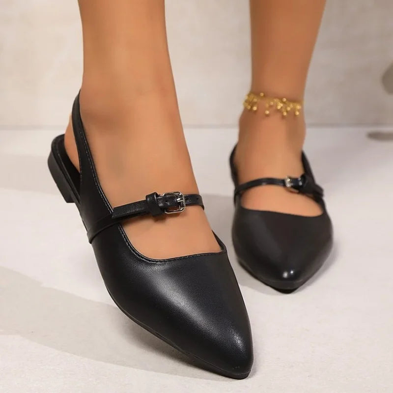 Summer New Women's Flat Bottom Slingback Sandals Woman Leopard Pointed End Mules 2025 Fashion Leather Pu Low-heel Beach Shoes Zpaxo