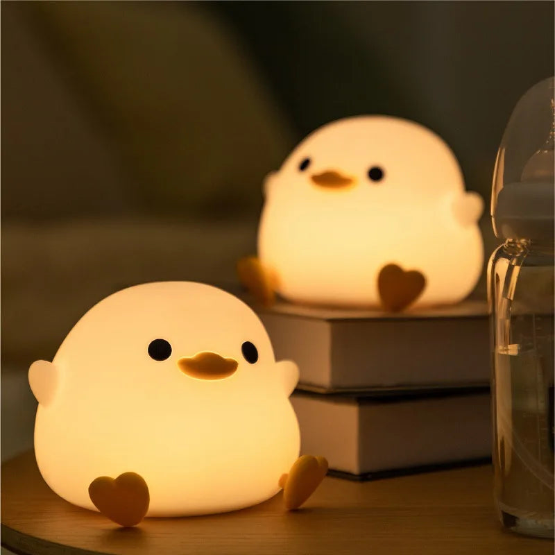 LED Night Light Cute Duck Cartoon Animals Silicone Lamp for Children Kid Touch Sensor Timing USB Rechargeable for Birthday Gifts Zpaxo