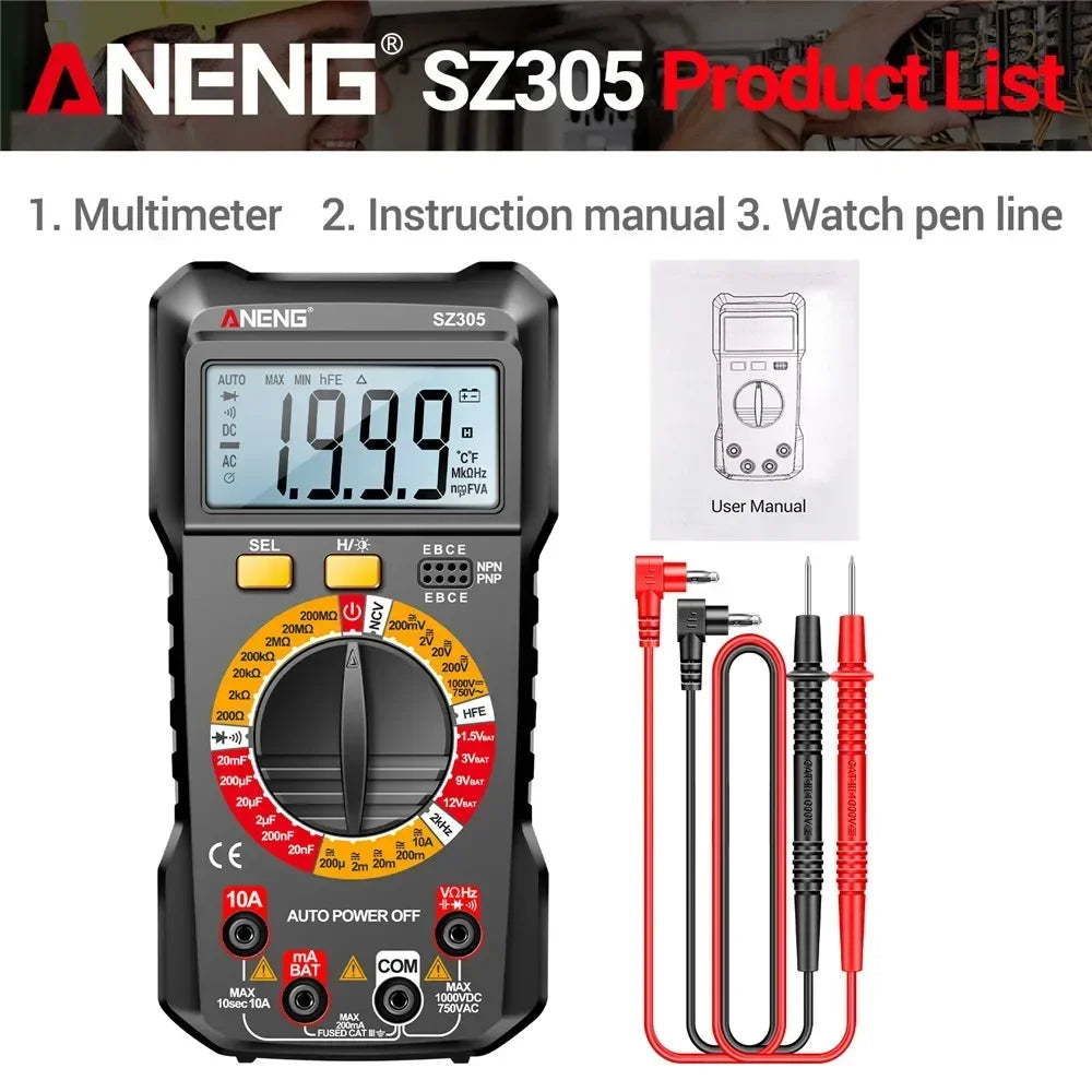 ANENG SZ305 Precision Tester NCV AC DC Digital Multimete True RMS