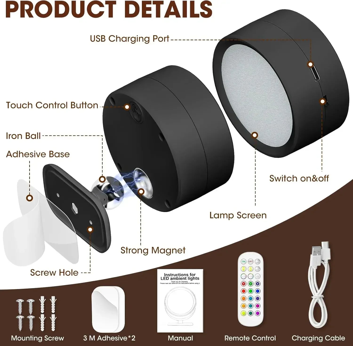 LED Wireless Wall Sconce – 3-Color Dimmable USB Rechargeable