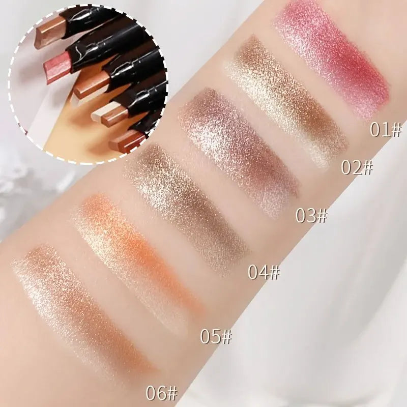 Glitter Double Color Gradient Eyeshadow Stick Pencil Two Tone Shimmer Metallic Lazy Eye Shadow Pen Waterproof 2 in 1 Eye Makeup Zpaxo