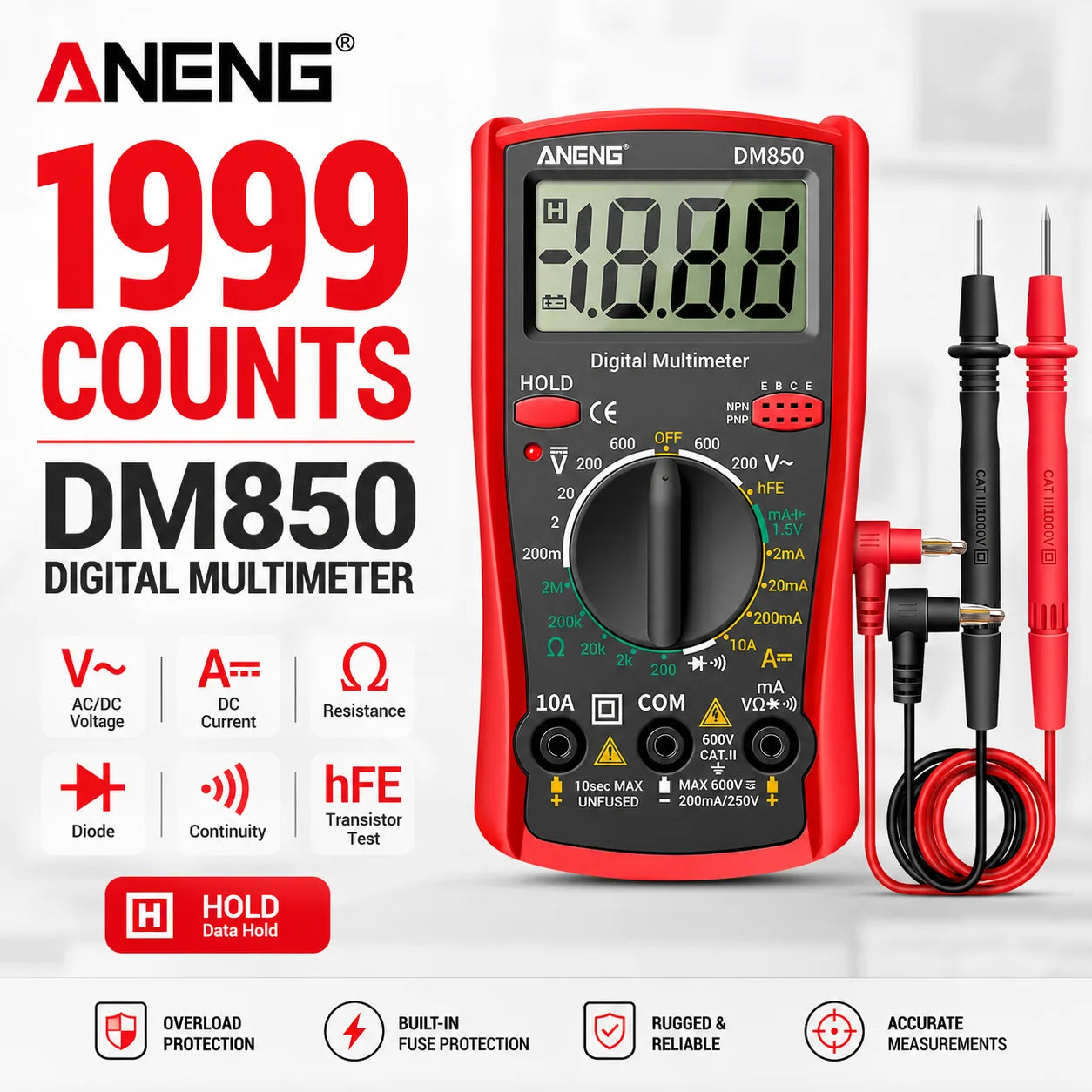 Digital Current Ammeter Detector Counts Auto Aneng Multimeters Tool