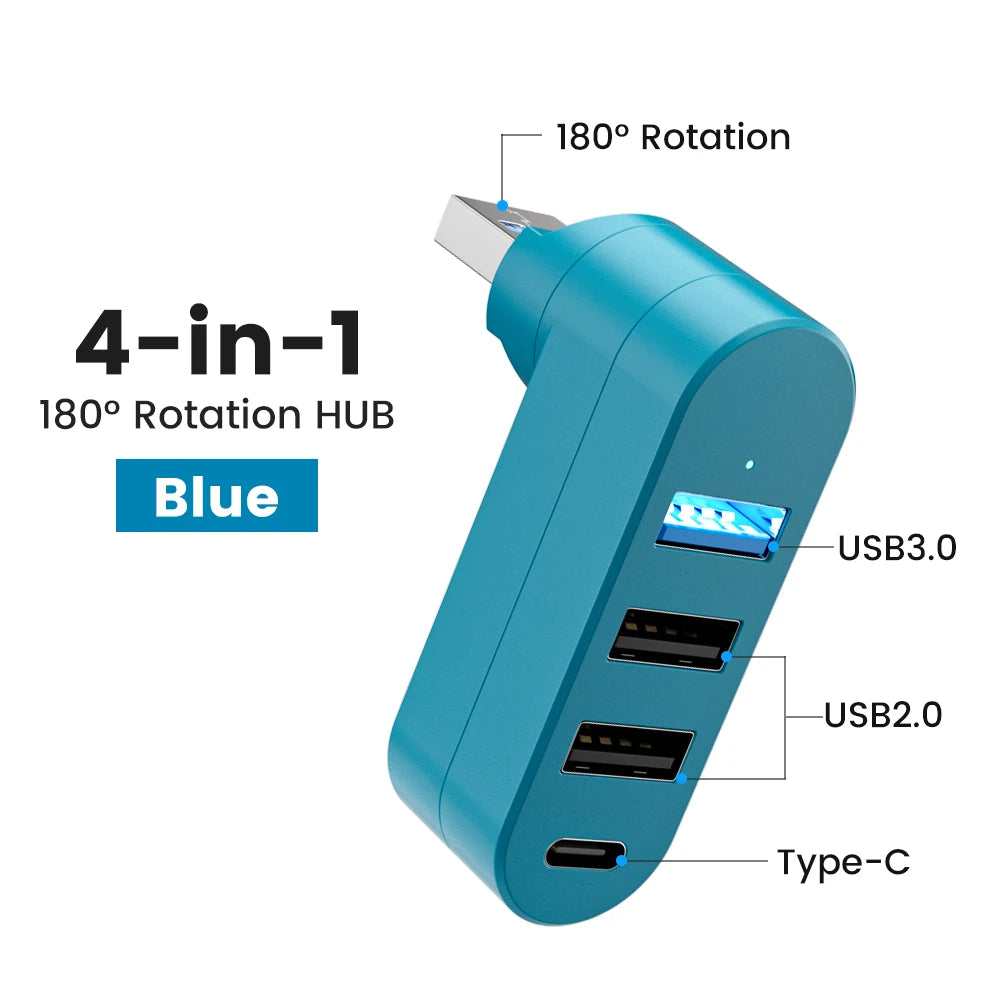 1 USB 3 0 Hub 180 Degree Rotation Port Multi C 2 Splitter Power Zpaxo Blue