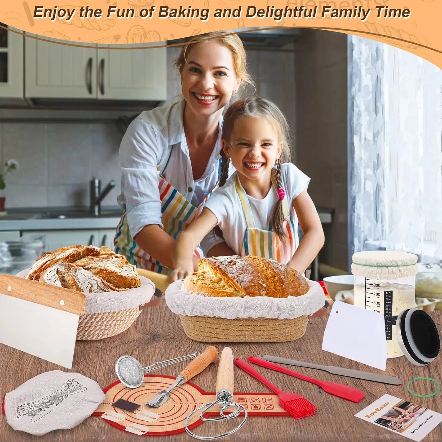 Sourdough Bread Baking Supplies Kit, 2 Pcs Banneton Proofing Baskets with Linen Liner, Complete Bread Making Tools Set with Doug Zpaxo