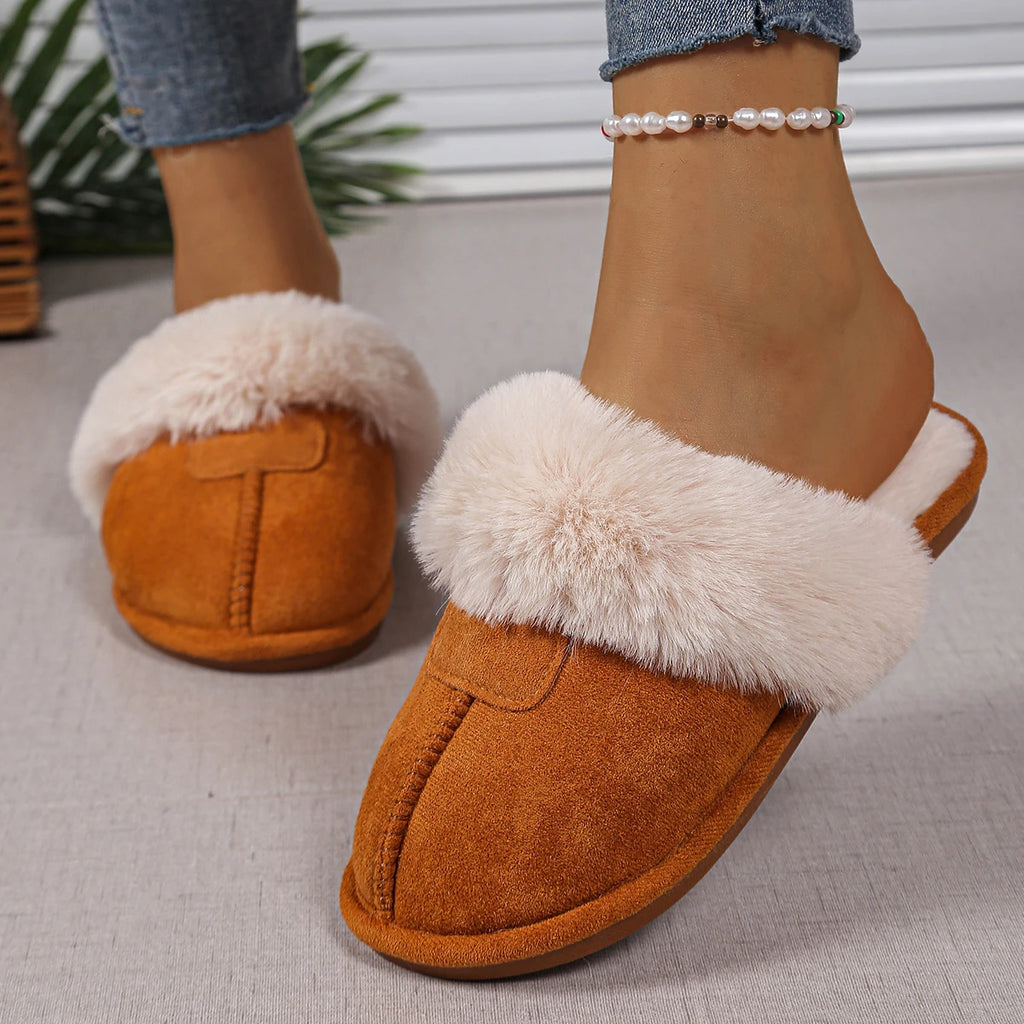 Woman Cotton Slippers 2025 New Closed Toe Warm Slippers Women Thicken Plush Winter Home Shoes Lightweight Indoor Slides Woman Zpaxo