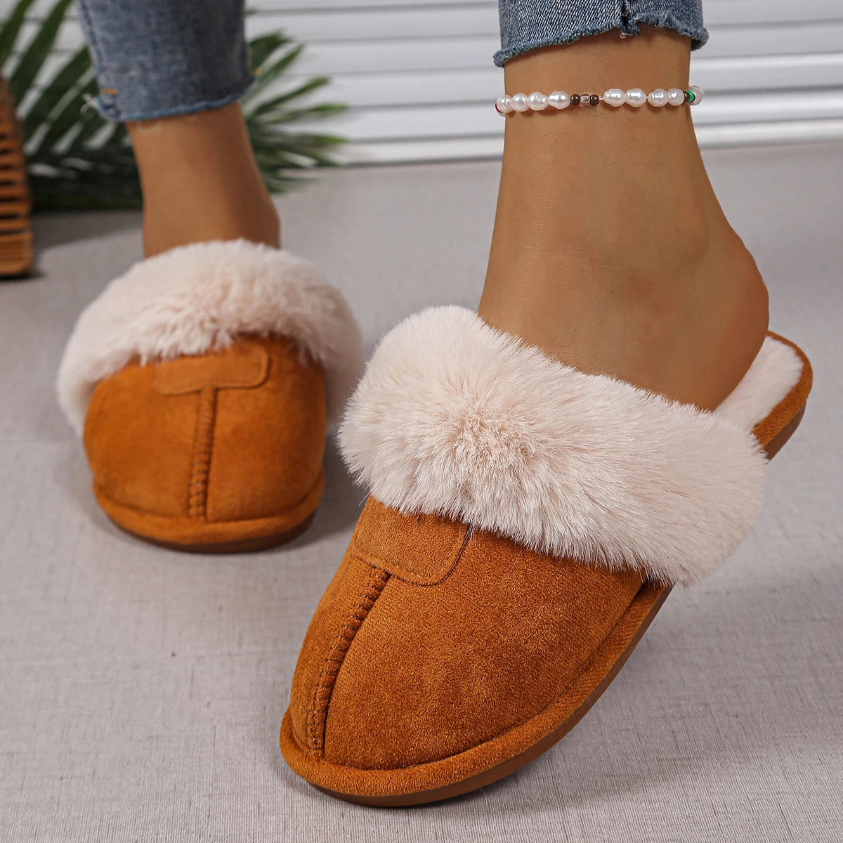 Woman Cotton Slippers 2025 New Closed Toe Warm Slippers Women Thicken Plush Winter Home Shoes Lightweight Indoor Slides Woman Zpaxo