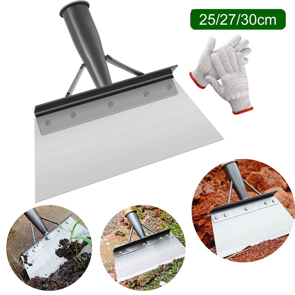 25/27/30cm Garden Shovel Heavy Duty Steel Multifunction Cleaning Spade Flat Shovel Sharp Planting Farm Weeding Tools with Gloves Zpaxo