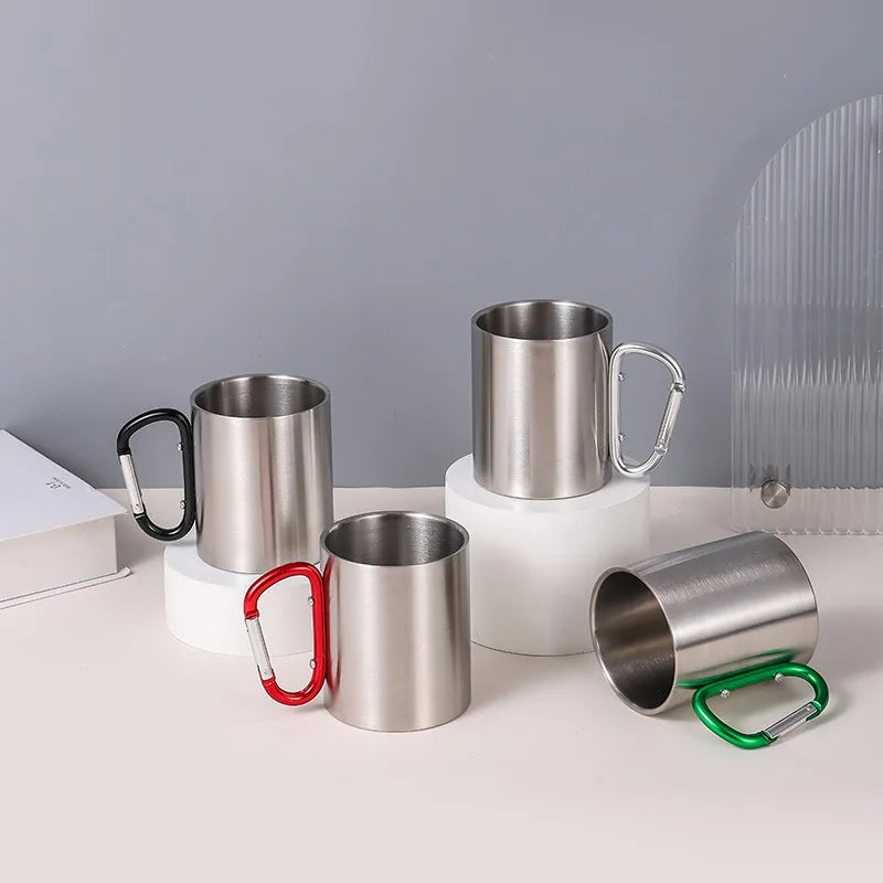 300ml Double-Wall Stainless Steel Camping Cup | Carabiner Camping Cup Zpaxo